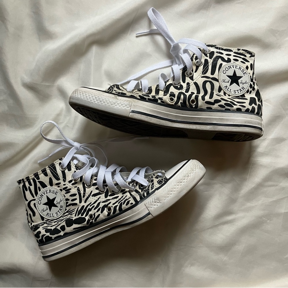 Converse Black and White High-Top Sneakers with Urban Art Design